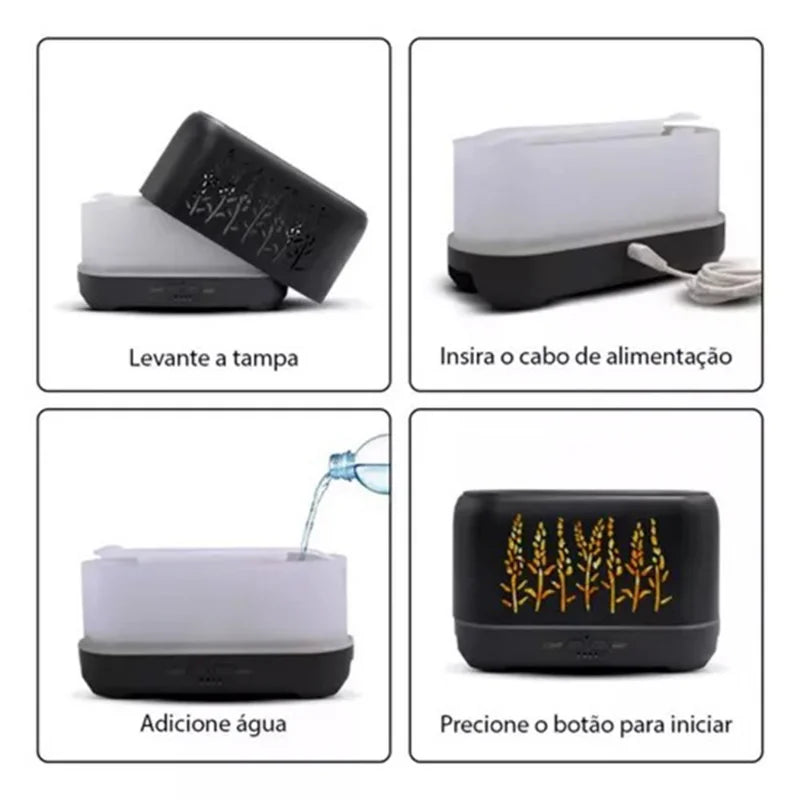 Aromatizante Difusor Umidificador Led Efeito Chama Usb Luxo Cor Difusor