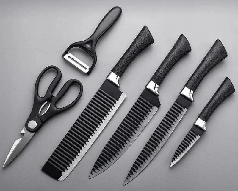 Conjunto De Facas  6 Peças Antiaderente Com Cabo Reforçado Descascador E Tesoura Cozinha